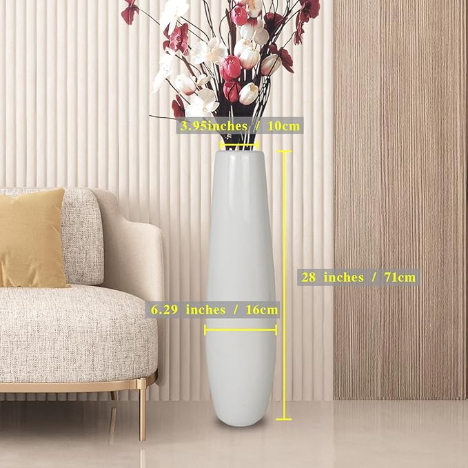 Ceramic White Floor Vase 28 Inches Tall Flower Holder Decorative Large Vases for Table Centerpieces Shelf Home Decor Living Room Branches Sky-Dried Flower Arrangement Simple Decorative