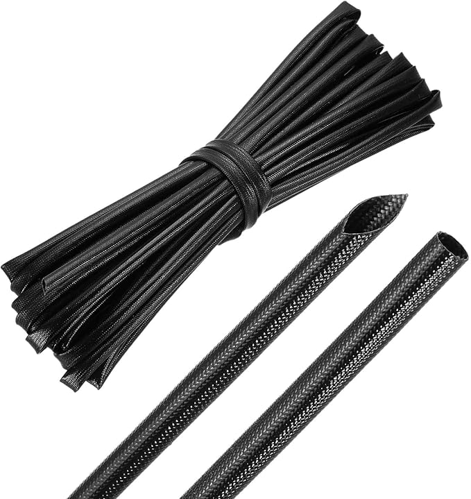 MECCANIXITY 30ft Braided Cable Sleeve, 5/32" ID 200C High Temperature 1500V Fiberglass Wire Insulation Cord Protector Organizer Wires Management for Motor Engine Fuel Line, Black