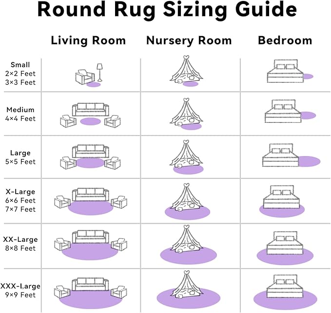 OLANLY Purple Round Rugs for Bedroom - Machine Washable, 8 ft Circle Area Rugs for Living Room, Soft and Fluffy Shaggy Carpet for Teen Girls and Boys, Nursery Rooms, Dorms, Home Decor Aesthetic