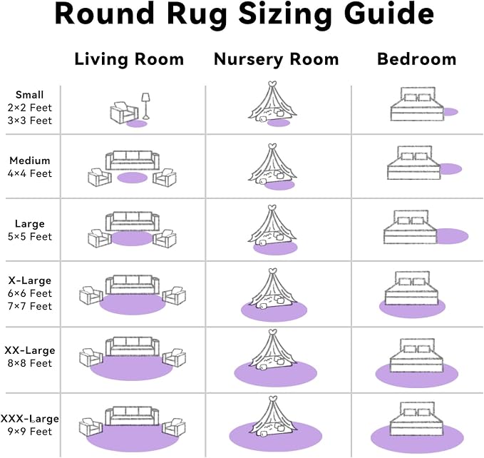 OLANLY Purple Round Rugs for Bedroom - Machine Washable, 9 ft Circle Area Rugs for Living Room, Soft and Fluffy Shaggy Carpet for Teen Girls and Boys, Nursery Rooms, Dorms, Home Decor Aesthetic