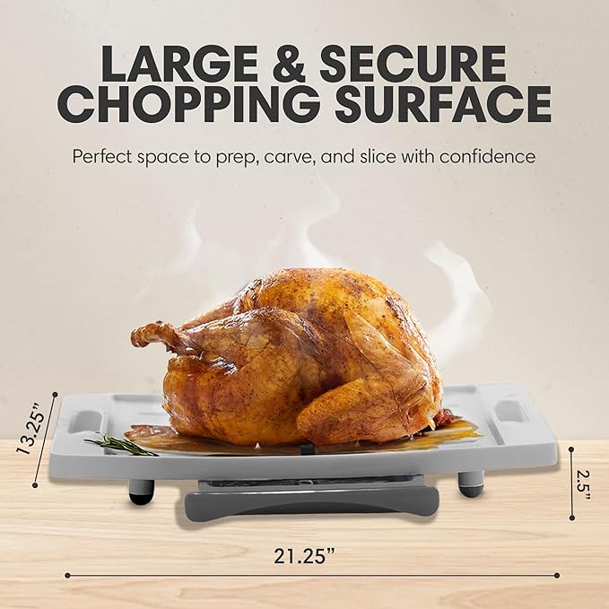 XL Meal Prep System Cutting Board - Large Cutting Board with Juice Groove, Spikes, Drip Tray & Removable Surface - Carving Board - BBQ Essential & Kitchen Gifts - BPA Free Cutting Board - Grey