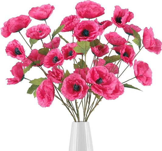 Poppies Flowers Artificial Silk Flowers 6PCS 32in Artificial Poppies Flowers for Wedding Home Party Table Centerpiece Arrangement Decoration (Hot Pink)