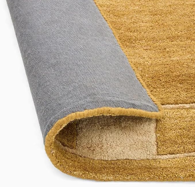 Hand Tufted Wool Area Rug, Warm Mustard Gold Solid Center with Minimal Border Design, Rectangular Modern Contemporary Carpet for Living Room, Bedroom, Dining Room