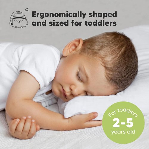 My Little Dreamy Toddler Pillow - Organic Cotton Travel Pillow with Soft Case | 13x18, Breathable & Machine Washable for Ages 2-5 (Soft White)