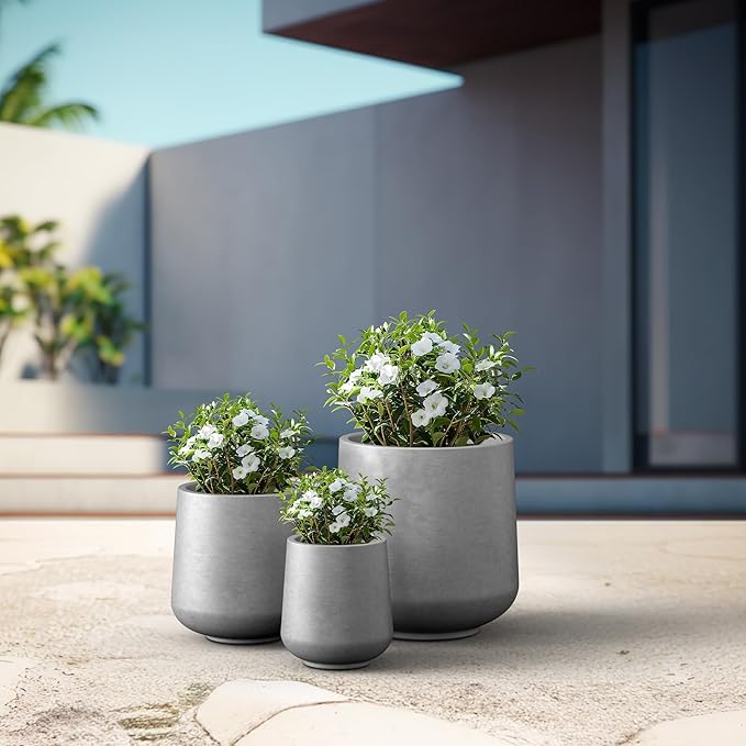 Kante 15.3"+11.6"+8.2" Dia Round Concrete Planter, Large Outdoor Indoor Planter Pots Containers with Drainage Holes and Rubber Plug for Home Garden Patio, Natural Concrete