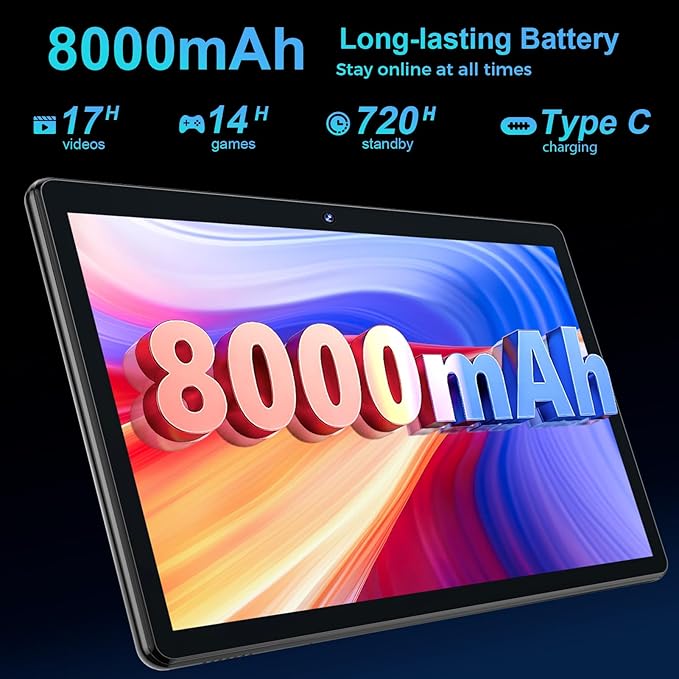 PYNAREL Android Tablet with Keyboard, 26GB+256GB, 2TB Expand, Android 15 Tablet 10 inch with Octa-Core, 8000mAh, 5G WiFi, BT5.0, Widevine L1, Split Screen, Case, Mouse, Stylus(Pink Case)