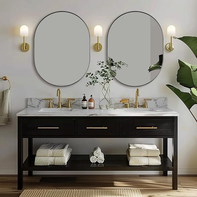 ANDY STAR 24x32'' Oval Mirror, Black Oval Mirror Pill-Shaped Design in Stainless Steel Metal Frame for Bathroom, Entryway, Living Room, Contemporary 1" Deep Wall Mount Vertical or Horizontal