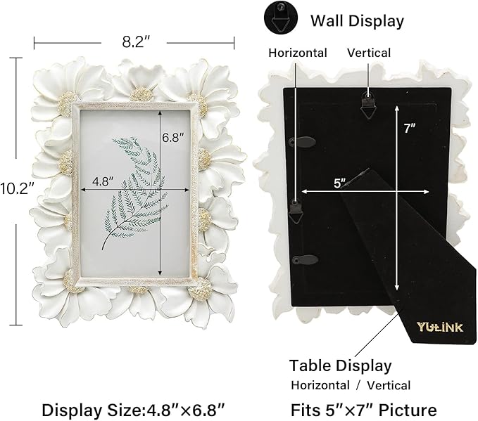5x7 Vintage Picture Frame, Antique White Ornate Photo Frame, for Tabletop and Wall Display, Decorative Floral Design Retro Home Decor, Old Fashioned Photo Gallery Art