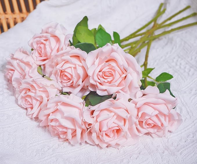 6 Pcs Silk Real Touch Latex Roses, Artificial Single Stem Big Bloom Faux Roses for Home Party Office Wedding Indoor Decor, Floral Arrangements, Table Centerpieces