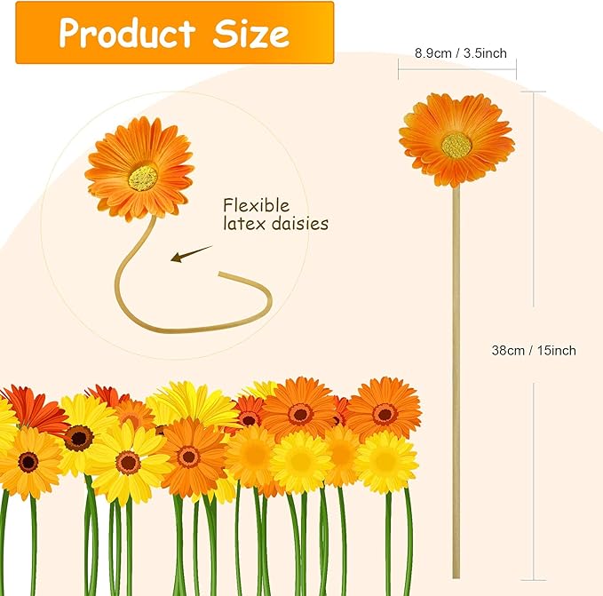 WILLBOND 24 Pieces Artificial Gerbera Daisies Flowers Fake Daisy Faux Boho Daisy Flowers Bouquet 15 in for Boho Birthday Decorations Wedding Home Decor (White,Pink,Yellow,Orange,Rose,Coral)
