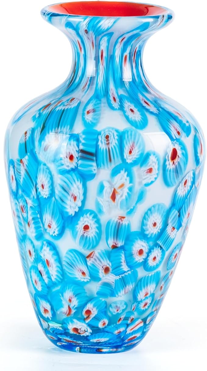 KAMMAK Colored Glass Vase, Beautiful Hand Blown Decorative Vase, Modern Art Vase for Flower Mantle Dining Table Centerpiece, Entryway Living Room Wedding Decoration, HR005