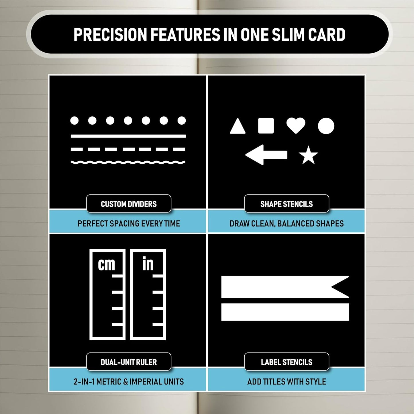 Skiennix Stainless Steel Pocket Journaling Card - Bullet Point & Planner Stencils for A5 Journals