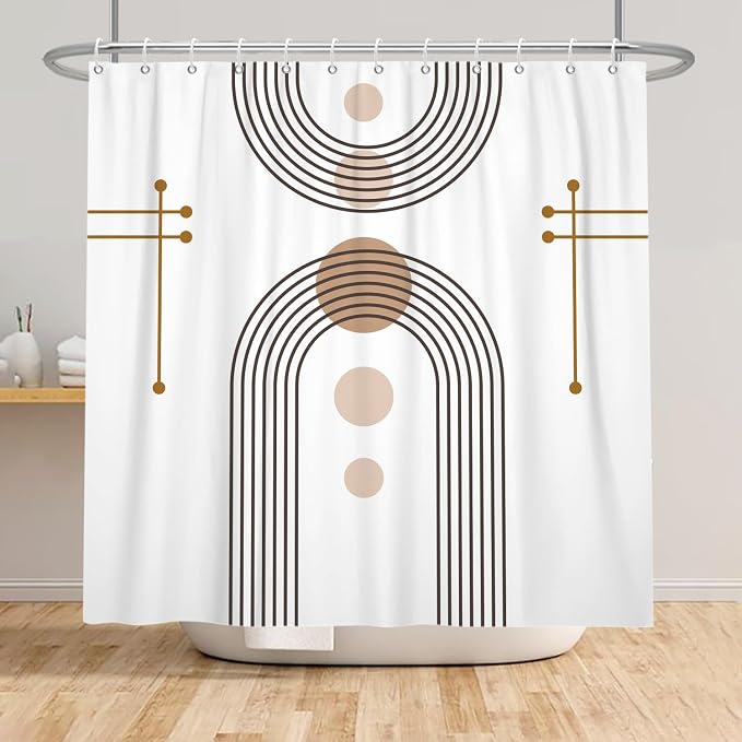 Mid Century Boho Shower Curtain Abstract Arch Sun Rainbow Modern Minimalist Geometric Aesthetic Shower Curtains for Polyester Fabric Bathroom Decorations 72x78 inch