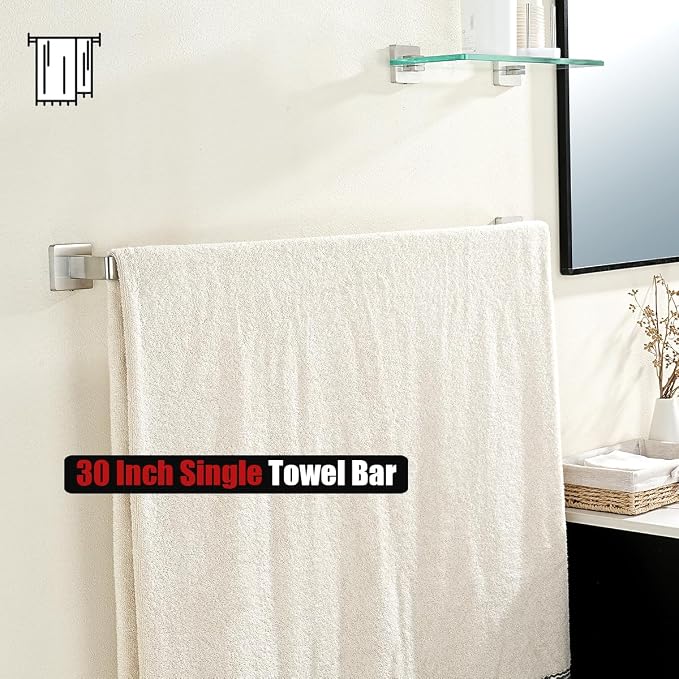 JQK Brushed Towel Bar, Rounded Edges 32.36 Inch Towel Rack, 304 Stainless Steel Bathroom Wall Mount, Useable Length 30 Inch, TB250L30-BN