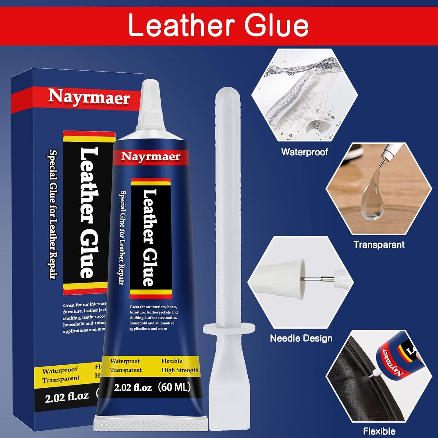 Skiennix Leather Glue - Permanent Clear Adhesive for Bonding Leather & Fabrics | 60 ML Pack