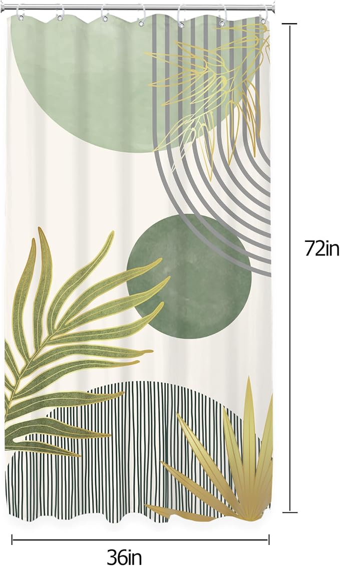 KOMLLEX Mid Century Mint Green Boho Shower Curtain for Bathroom Decor 36Wx72H Inches Small Stall Rv Half Modern Abstract Minimalist Geometric Arch Fabric Waterproof Polyester 7 Pack Hooks Pack Hooks