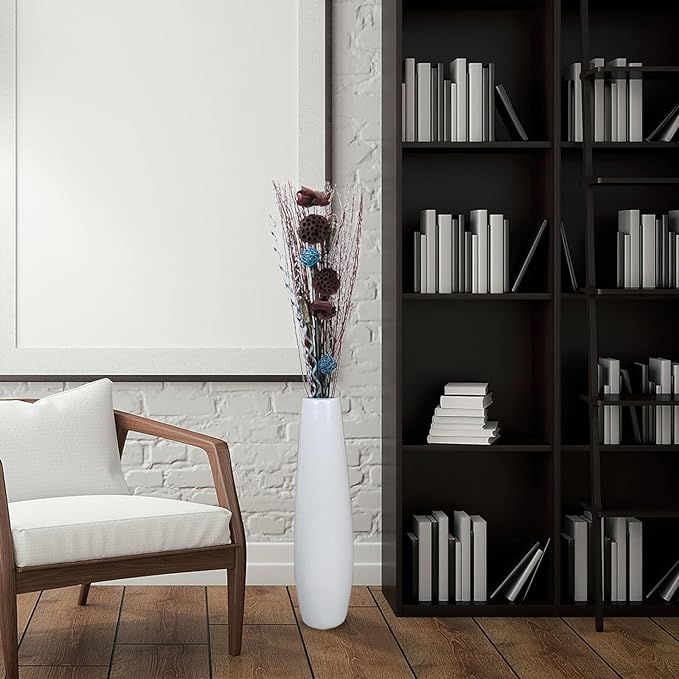 Ceramic White Floor Vase 17.7 Inches Tall Flower Holder Decorative Large Vases for Table Centerpieces Shelf Home Decor Living Room Branches Sky-Dried Flower Arrangement Simple Decorative
