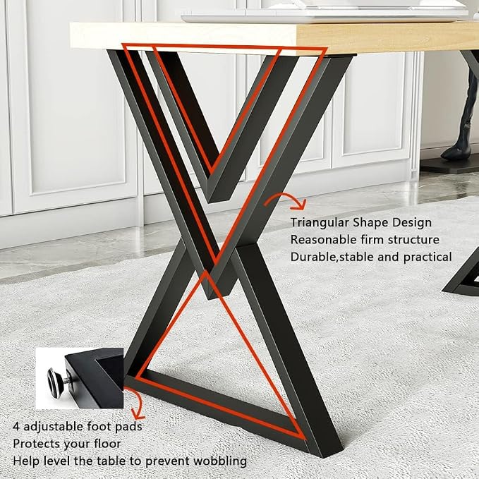 28 Inch Metal Dining Table Legs, Heavy Duty Desk Legs Set of 2, 1000 LBS Load Capacity, Industrial Iron Leg for DIY Desk, Kitchen Table, Conference Table, with Adjustable Feet, Matte Black