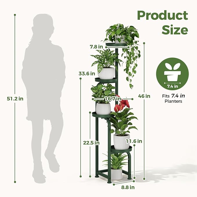 Bamworld Corner Plant Stand Indoor Outdoor, Tall Metal Flower Pot Stands for Multiple Plants, 4 Tier Dark Green Heavy Duty Plant Shelf for Patio Garden Balcony Living Room Bedroom(Patent Design)