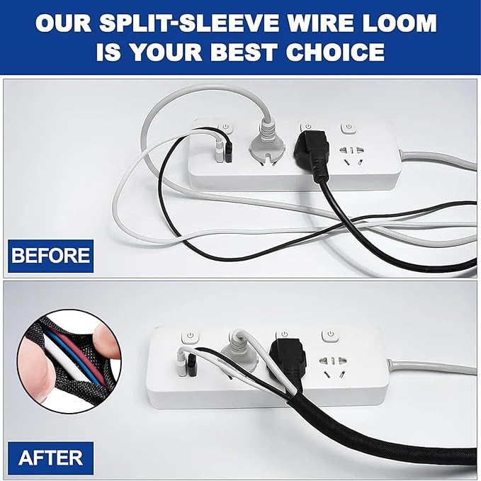 25ft 1/2 inch Cable Sleeve, Wire Loom Twire Protector tubing for USB Cable, Cord Wraps for Electrical Cords, Audio Video Cable, Cable Sleeves Cord Management Protect Cat Chewing
