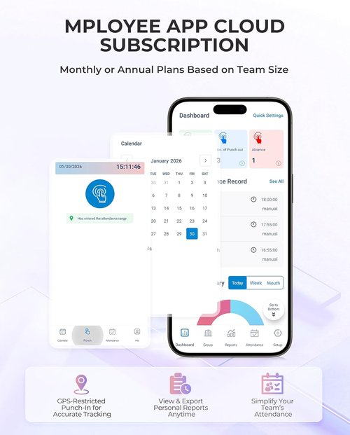 NGTeco Time Clock - Cloud-Based Face, Fingerprint & Card Attendance System for Small Businesses | 2.4G WiFi Remote Control