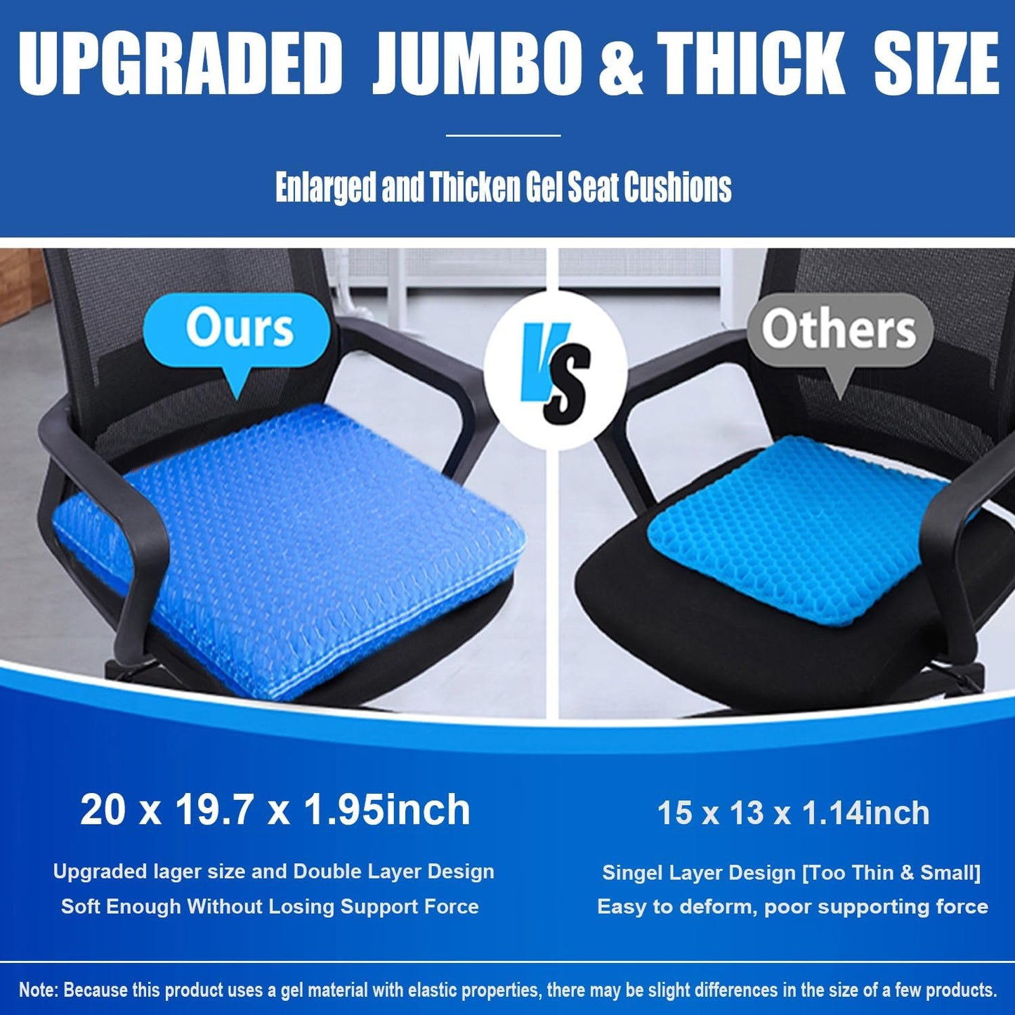 20" Gel Seat Cushion by [Brand Name] - Jumbo Thick Pressure Relief for Back, Sciatica & Tailbone Pain - Non-Slip Design for Office, Home & Car