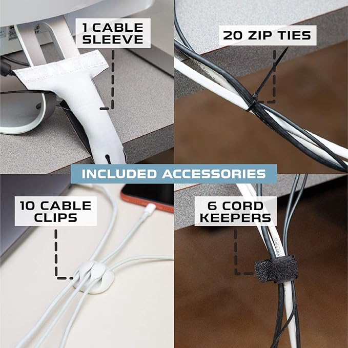 Iron Forge Cable Cable Management Box, 2 Pack - Cord Organizer and Hider for Wires, Power Strips, Surge Protectors & More - Includes Cord Sleeve, Hook and Loop Keepers, Zip Ties & Clips