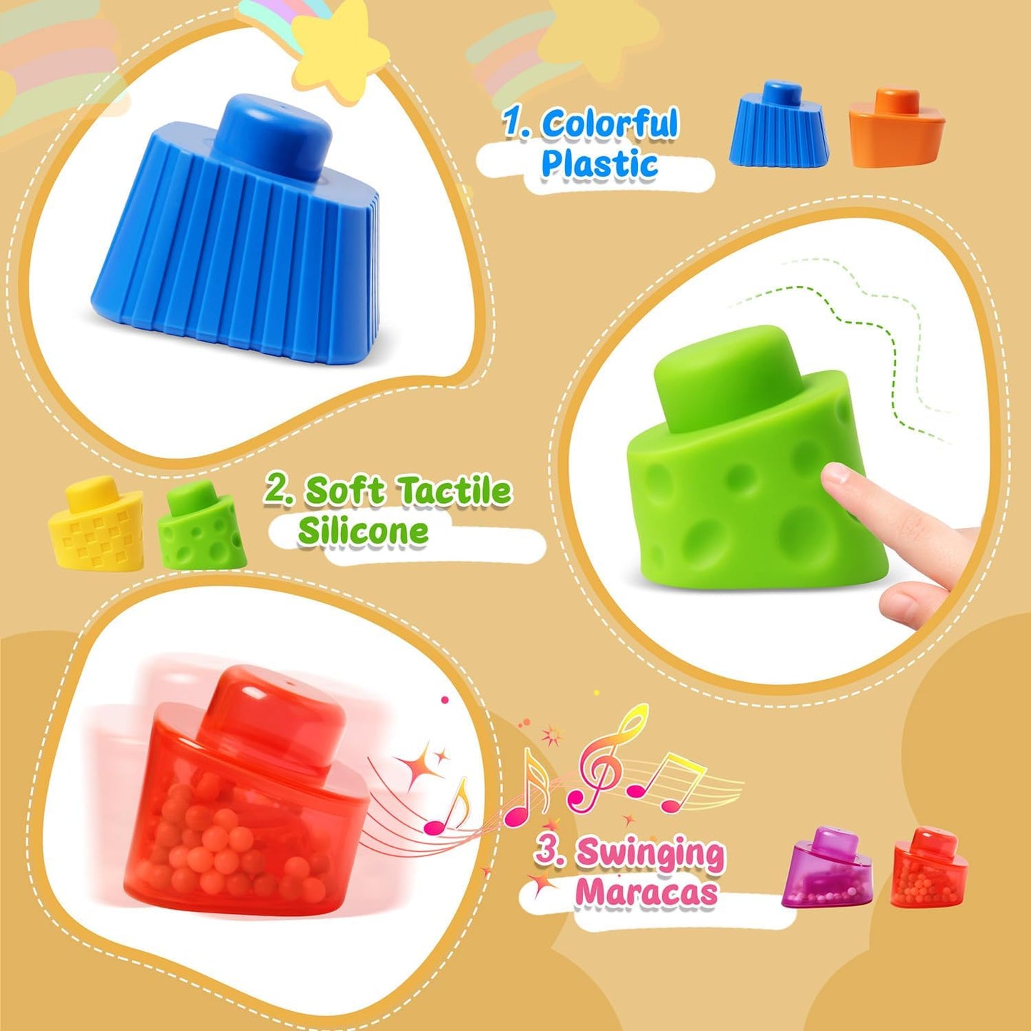 Skiennix Irregular Maracas Stacking Blocks - Montessori Educational Sensory Toy for Kids, 6 PCS Set