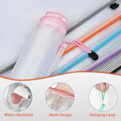 Krvyrn Mesh Zipper Pouches - 12 Pack A3 Waterproof Storage Bags for Games, Puzzles & Supplies