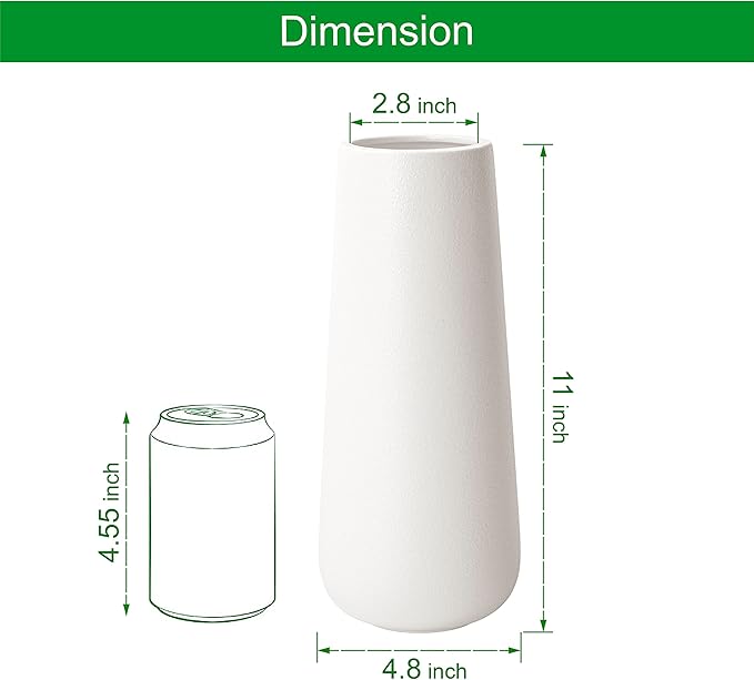 D'vine Dev 11 Inch Ceramic Flower Vase Textured Finishing, Minimalist Design for Kitchen, Bedroom, Living Room, Centerpieces, Office, Ivory, VS-XH-A-2