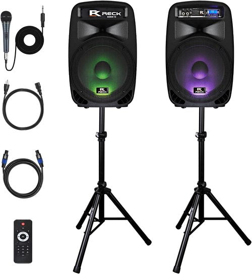 Proreck Dance 15 Portable PA Speaker System - 2000W 15-Inch Bluetooth & USB with Remote Control & LED Light