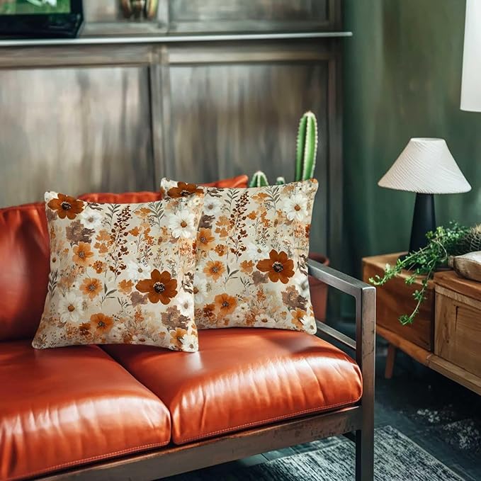 Vintage Floral Throw Pillow Covers 18x18 Set of 2 | Retro Flower Pillow Cases for Couch and Bed Room | Farmhouse Cushion Cases for Home Decor