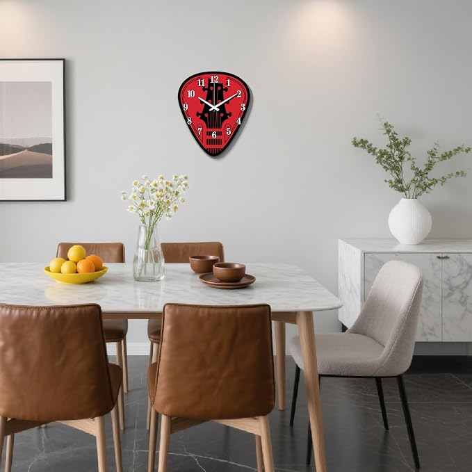 Guitar Clappers Wall Clock Irregular Shape Decorative Guitar Silhouette Wall Clock Non-Ticking Clock for Home Office Decoration, 15×12.99 inch