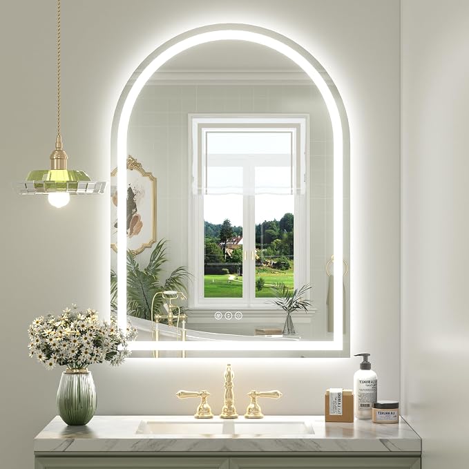 Arched LED Bathroom Mirror 30x42 Inch, Dimmable Backlit Bathroom Mirror, LED Lighted Vanity Mirror, Anti-Fog, 3 Colors, Memory, Shatter-Proof, ETL Listed