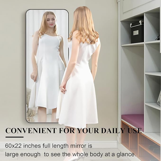ANDY STAR 22" x 60" Full Length Wall Mirror, Large Black Mirror for Bathroom, Rounded Corner Rectangle Body Mirror for Floor and Leaning