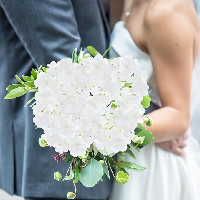 30 Pcs Faux Silk Hydrangea Flowers, Artificial Hydrangea Flower Heads with Stems, Realistic Fake Artificial Floral for Wedding Bouquet Table Centerpieces, Home Décor, Garden Party