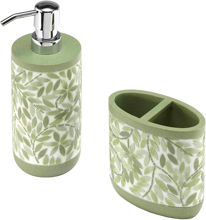 Avanti Linens - Bath Set, 2pc Countertop Accessories, Resin Toothbrush Holder & Lotion Pump (Stratford Collection, Green)
