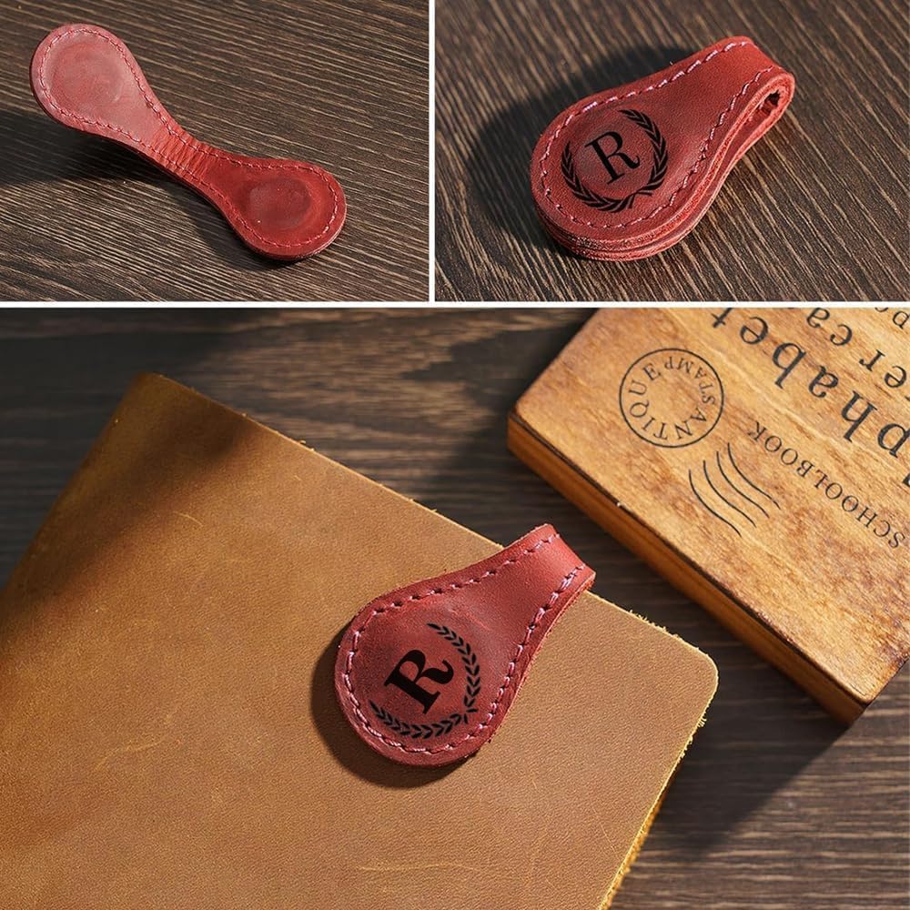 Skiennix Personalized Magnetic Leather Bookmark - Custom Initials, Multi-Functional Design | Cute Gift for Women & Teachers (M, Blue)