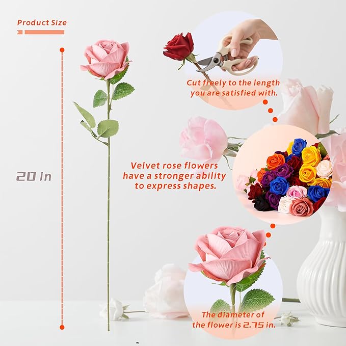 12 Pcs Artificial Rose Flowers, Silk Roses with Long Stems, Realistic Fake Roses for Wedding Centerpiece Party Home and Office DIY Decor, Cappuccino