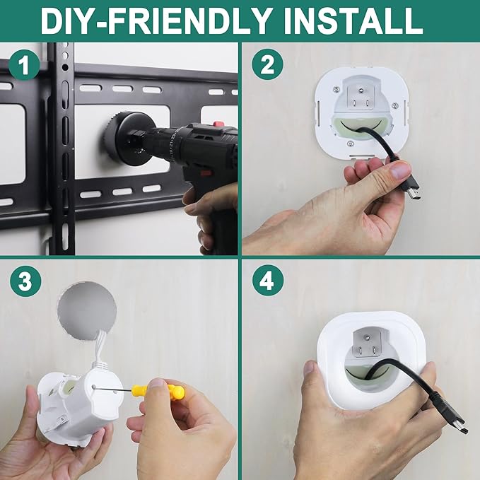 in-Wall Cable Management kit, Cord Hiding for Wall, Hide TV Wires When Mounting A TV, Includes Power & Low Voltage Cable Management, Includes Hole Saw Drill Attachment for Easy Install