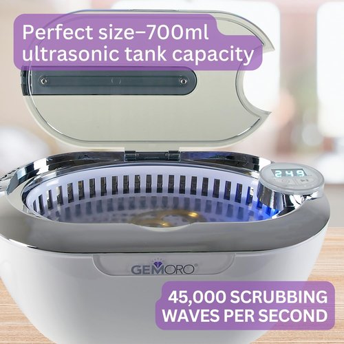 GemOro LUXESPA | Ultrasonic Jewelry & Eyeglass Cleaner - 5 Programmable Timed Cycles for Rings, Watches, Glasses & More