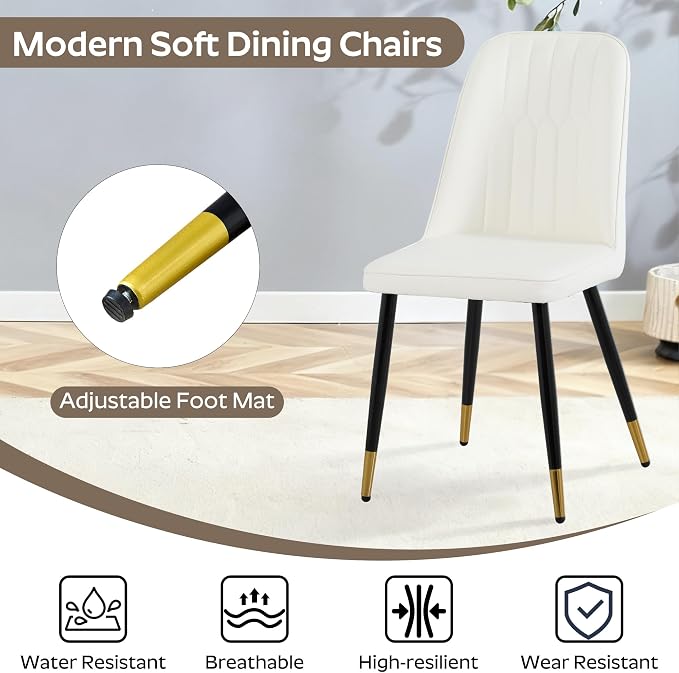 RGZ Mid Century Black Round Dining Table Set for 4, 36" Small Wooden Circle Kitchen Table & 4 White PU Leather Kitchen Chairs, Dinner Table Set for Home, Apartment, Dining Room