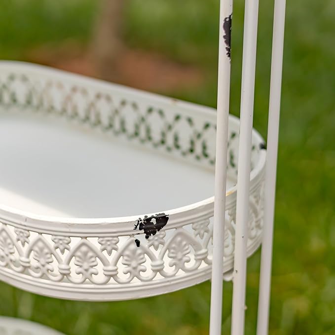 Zaer Ltd. 3 Tier Ornate Metal Plant Stand (Antique White)