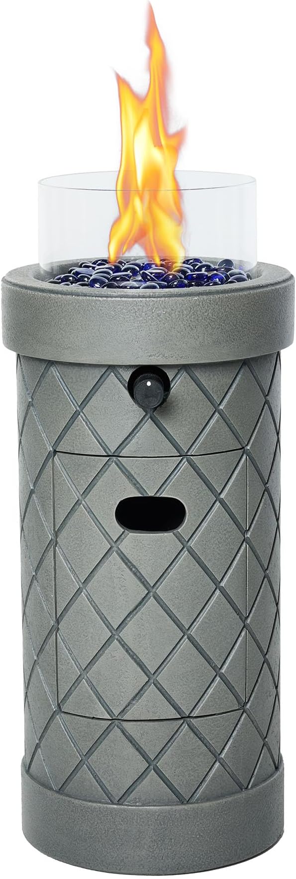 1 lb Column Propane Fire Pit, 10,000 BTU Gas Fire Pit, Outdoor Firepit for Patio w/Wind Glass Shield, Glass Rocks