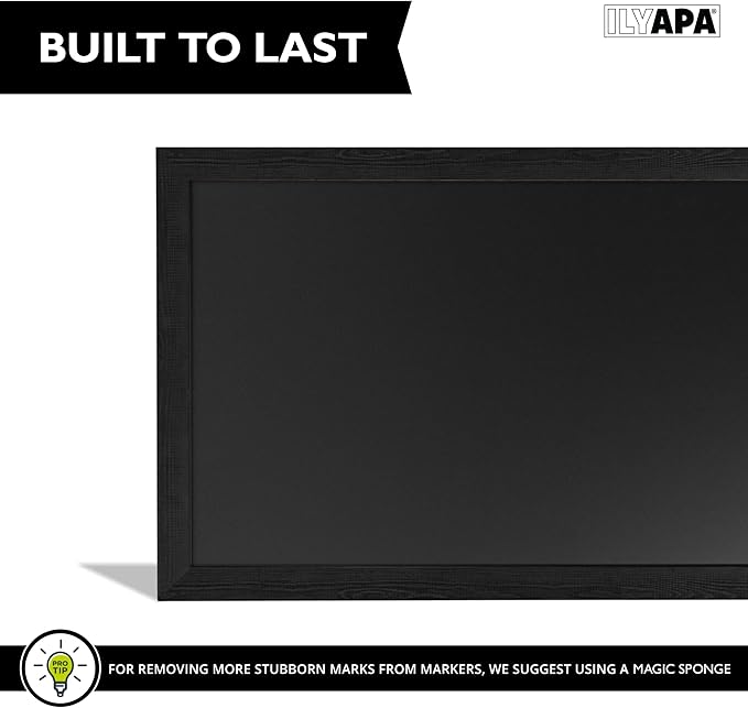 Ilyapa Extra Large Black Magnet Board for Wall - 58 x 25 Inches Wood Wall Hanging Menu for Restaurant, Food Truck, Kitchen or First Day, Black Color