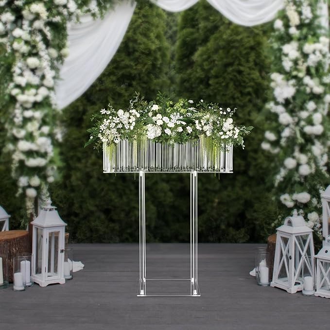 Tall Acrylic Vase 23.6In Wedding Flower Stand Acrylic Centerpiece Stand Geometric Floral Vase Flower Arrangement Holder Rectangular Floral Display Rack for Birthday Party, Table Decorations