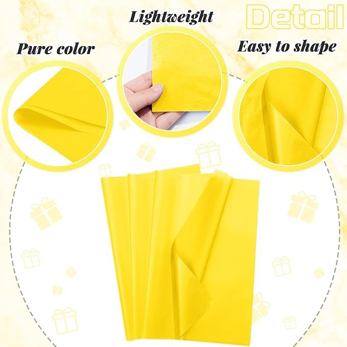Qilery 500 Sheets Yellow Tissue Paper Bulk for Gift Bags 15 x 20 Inch Acid Free Christmas Packaging Wrapping Paper Sheets for Yellow Party Decoration DIY Craft, Bouquet, Pastry, Wedding