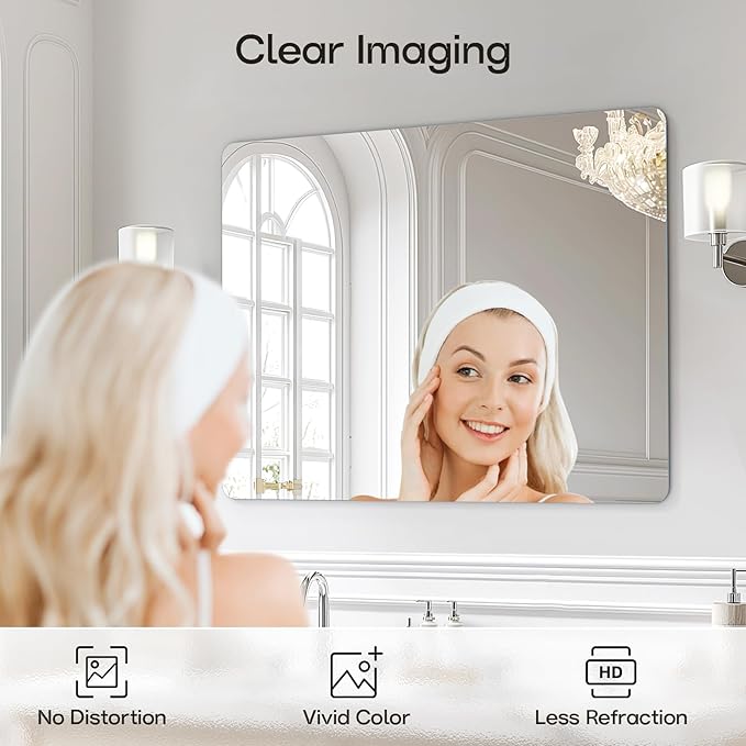 USHOWER 40x30 Inch Large Frameless Bathroom Mirror, Rectangle Wall Vanity Mirror for Bathroom, Bedroom, Entryway, Dining Room, Polished Edge, Tempered Glass