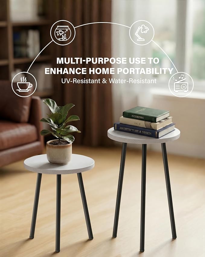 Plant Stand Indoor Tall: Corner Wood Plant Stand 2 Pack Mid Century Modern Decor - Small Round Plant Table for Indoor Plants - Outdoor Plant Holder for Patio Living Room Bathroom Office (White)