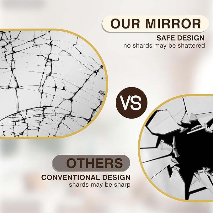 FICTOR Bathroom Mirror for Wall, Arched Vanity Bathroom Mirror for Over Sink, Metal Framed with HD Shatter-Proof Glass for Entryway, Living Room,Bedroom(30” x 32”, Gold)